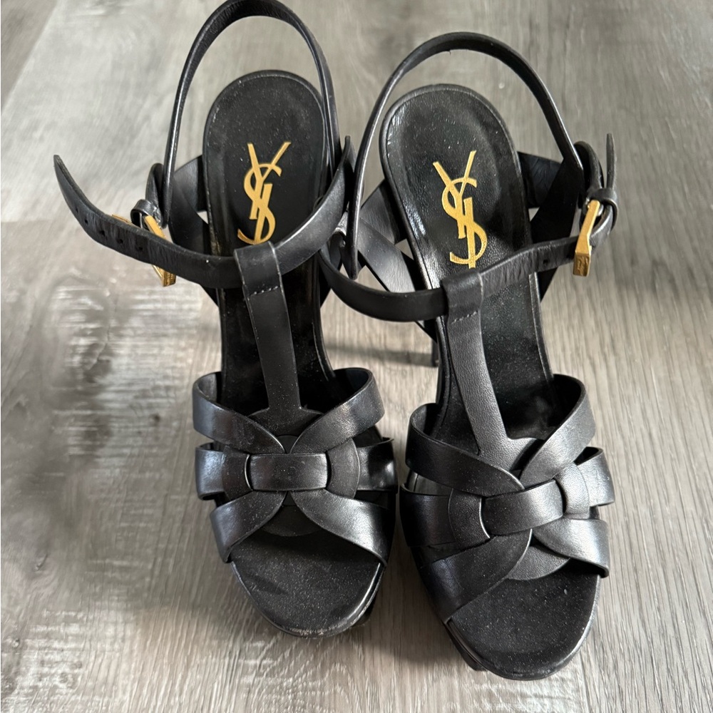 Yves Saint Laurent Black Leather High Heel Sandals